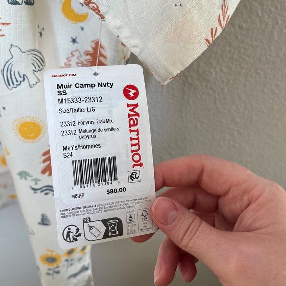 Marmot Muir Camp Novelty Short Sleeve Button Down Shirt L Cream multicolor - Picture 9 of 12